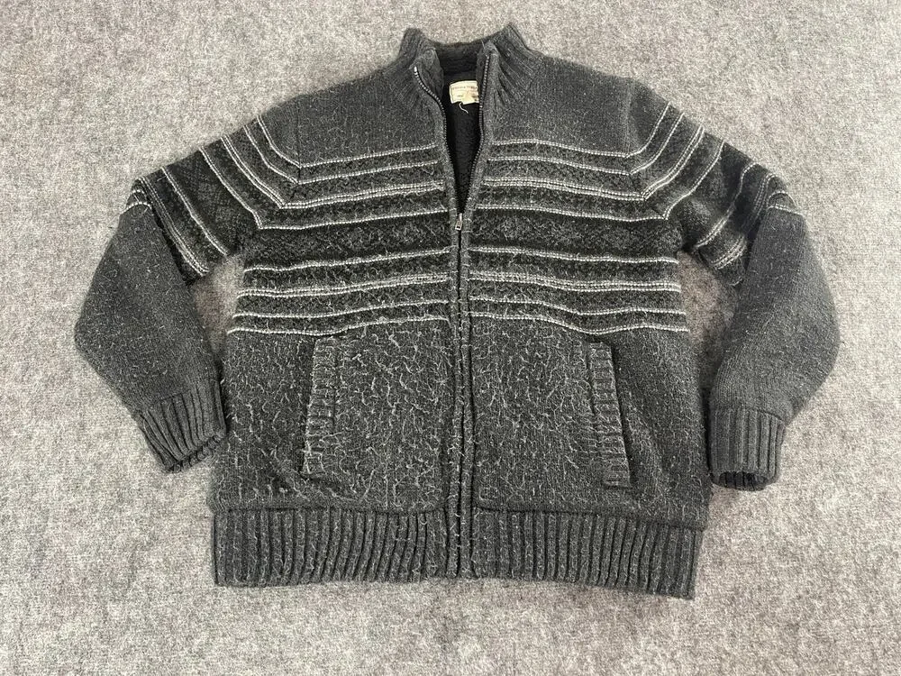 Field & Stream Sweater Jacket Mens Medium Dark Gray Sherpa Lined Grandpa N230